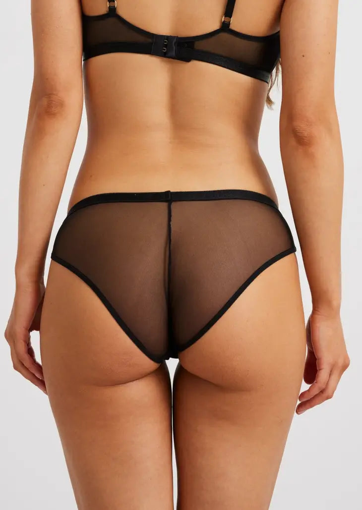 Eco-friendly lingeire, mid-rise panties MESH Hipster- Black