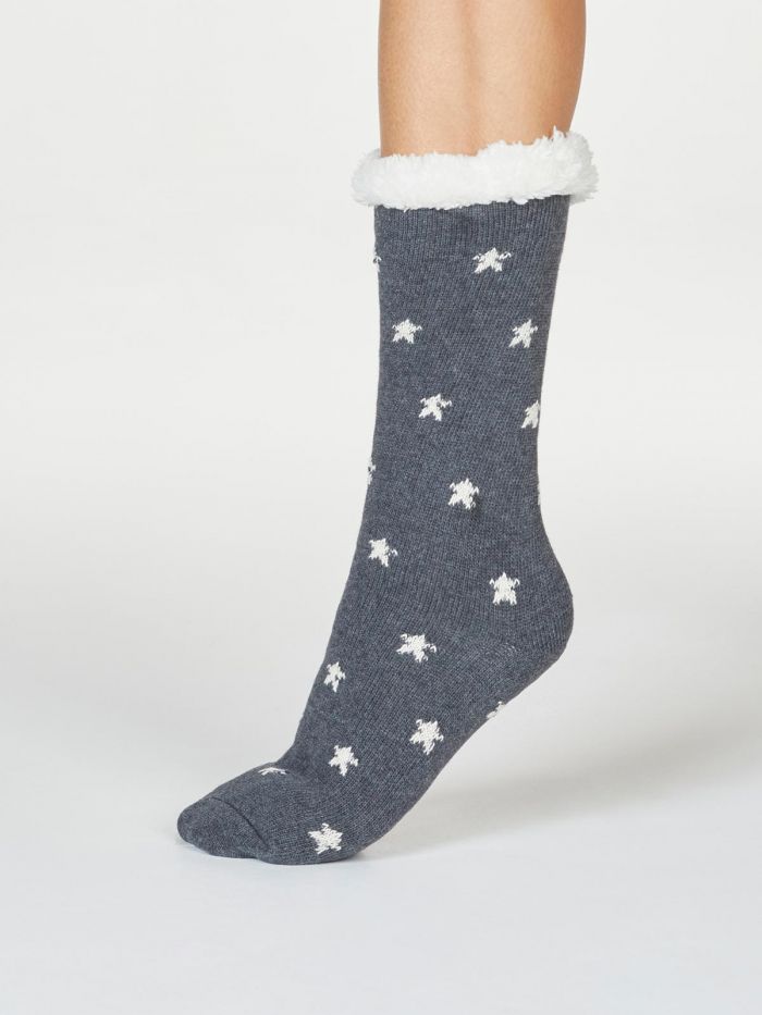 Brittany Starry Organic Cotton Slipper Cabin Socks - dark grey marle