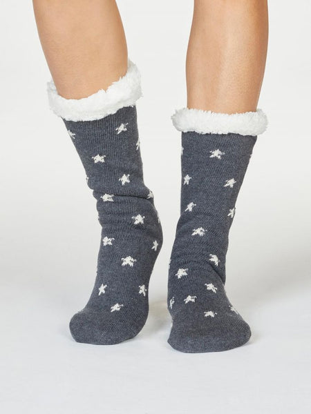 Brittany Starry Organic Cotton Slipper Cabin Socks - dark grey marle