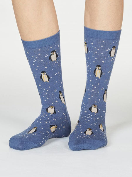 Dona Bamboo Organic Cotton Penguin Socks - blue slate