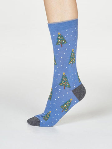 Diana Christmas Tree GOTS Organic Cotton Socks  - blue slate