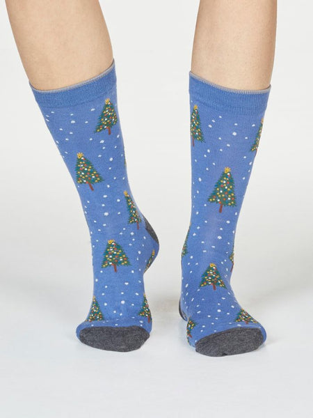 Diana Christmas Tree GOTS Organic Cotton Socks  - blue slate